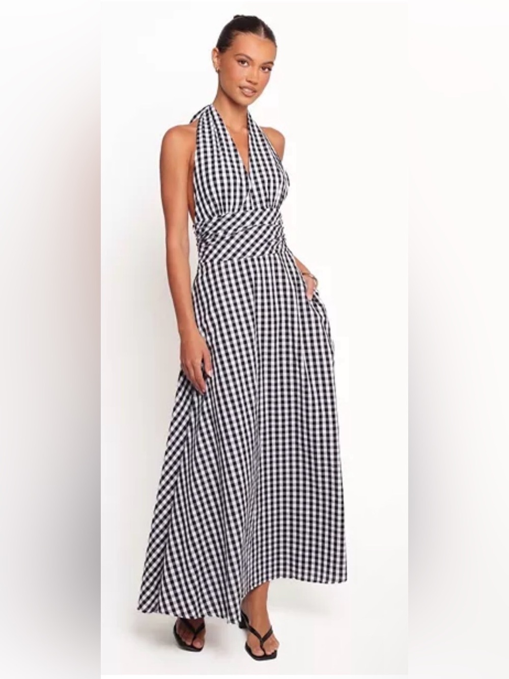 ECOWISH GINGHAM HALTER MAXI DRESS - Picture 1 of 5